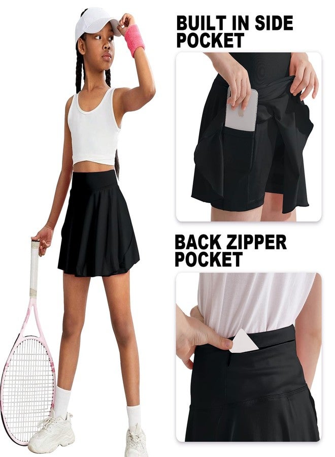 OEBLD Girls Athletic Skort High Waist Tennis Skirts with Shorts Butterfly Ruffle School Skirts with Pockets Black - Image 5
